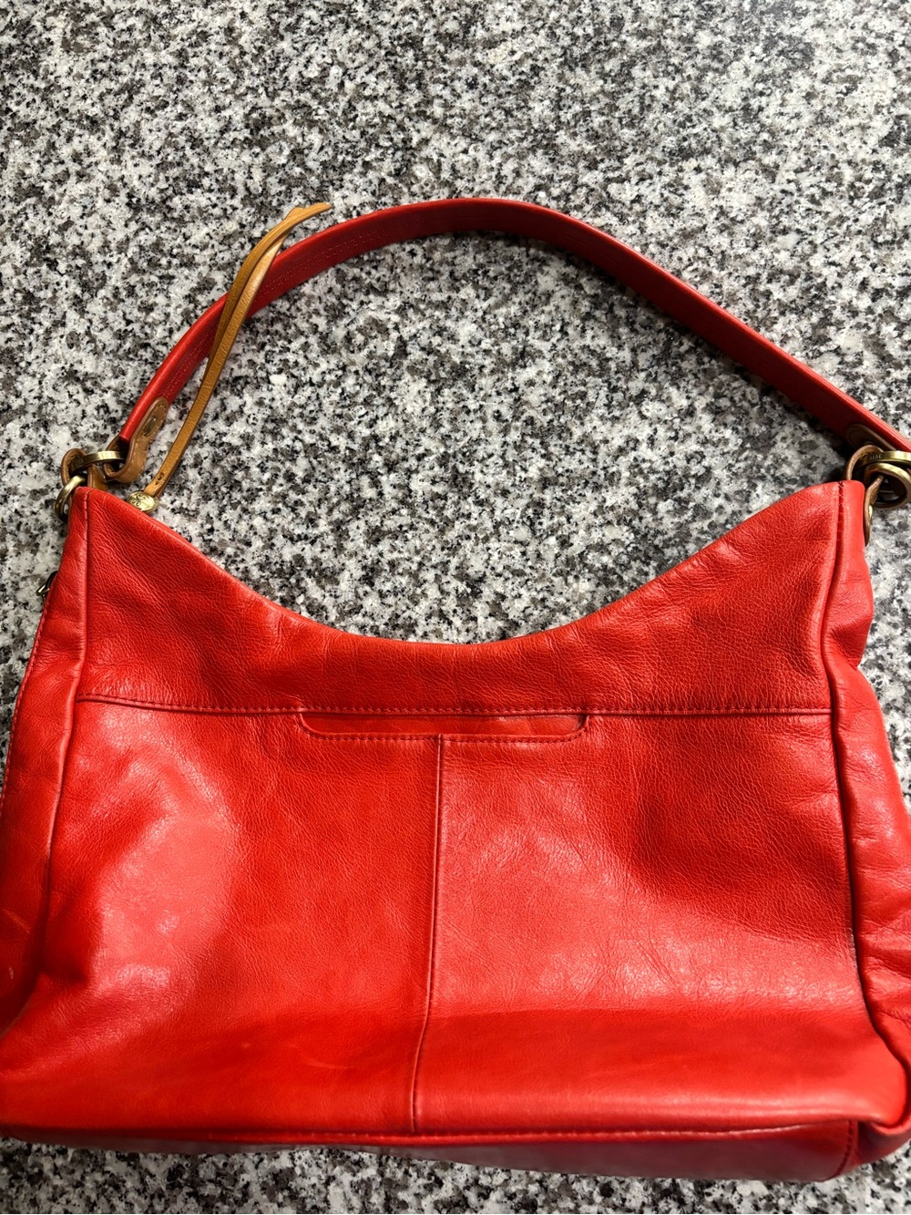 HOBO Red Leather Hobo Shoulder Bag with Tan Accent